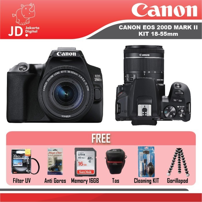 Canon Eos 200D Mark Ii Kit Ef-S 18-55Mm F4-5.6 Is Stm -Paket Lengkap