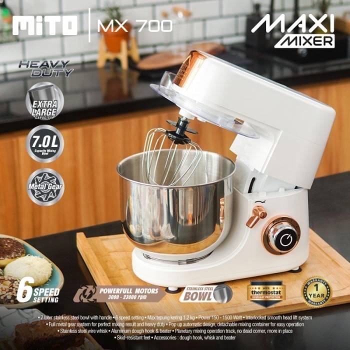 Stand Mixer Mito Mx-700 Stainless Bowl Kapasitas Besar 7 Liter