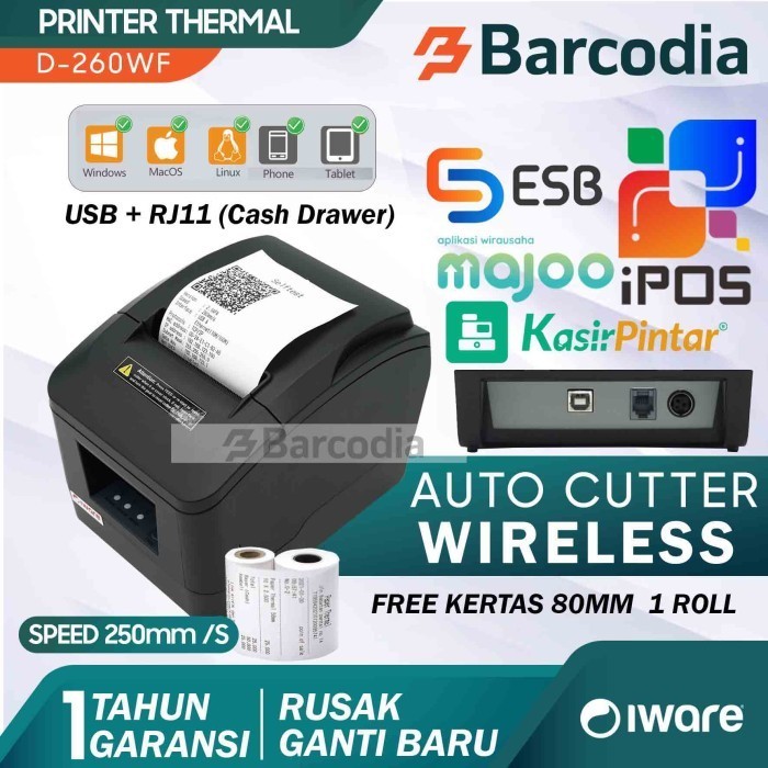 Wifi Printer Thermal 80Mm Usb & Wifi Autocutter For Pos Kasir Kitchen