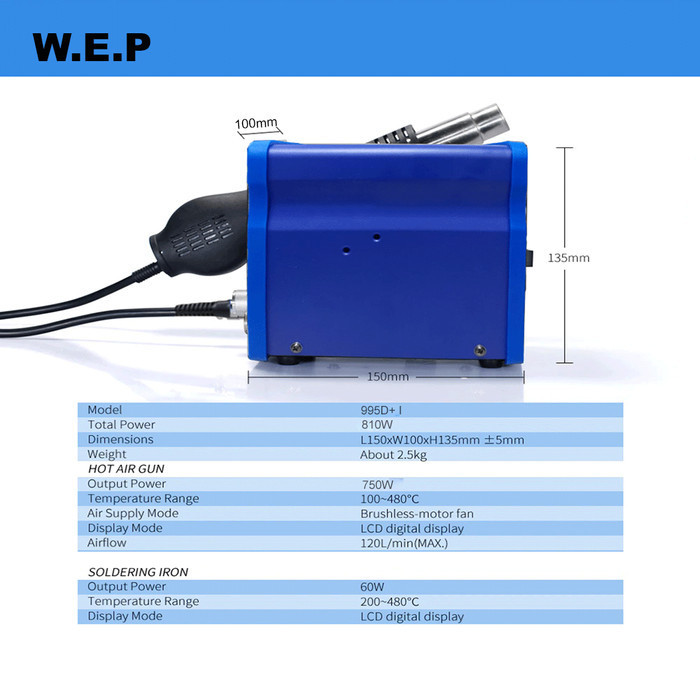 Wep 995D+ I New 2In1 Smd Blower Uap + Solder Station Memory Channel