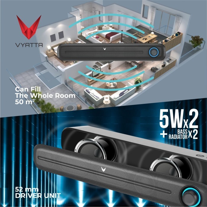 Vyatta Bar Hitz Speaker Bluetooth Soundbar - Hd Sound, 52Mm Driver