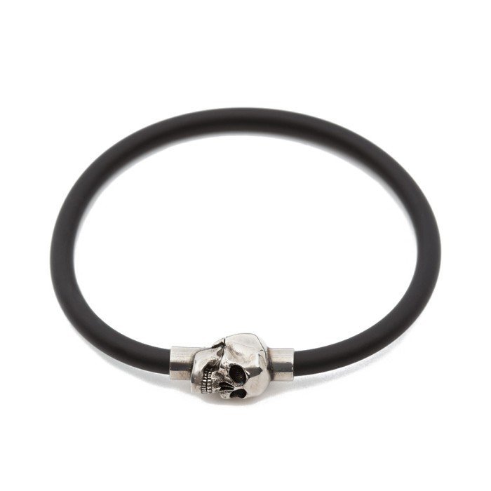 Alexander Mcqueen Rubber Cord Skull Bracelet Black Shw