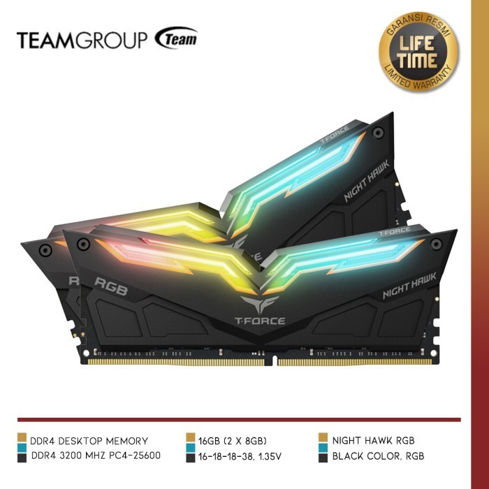 Memory Team - Tf1D416G3200Hc16Cdc01 Night Hawk 16Gb (2X8Gb) Ddr4 3200