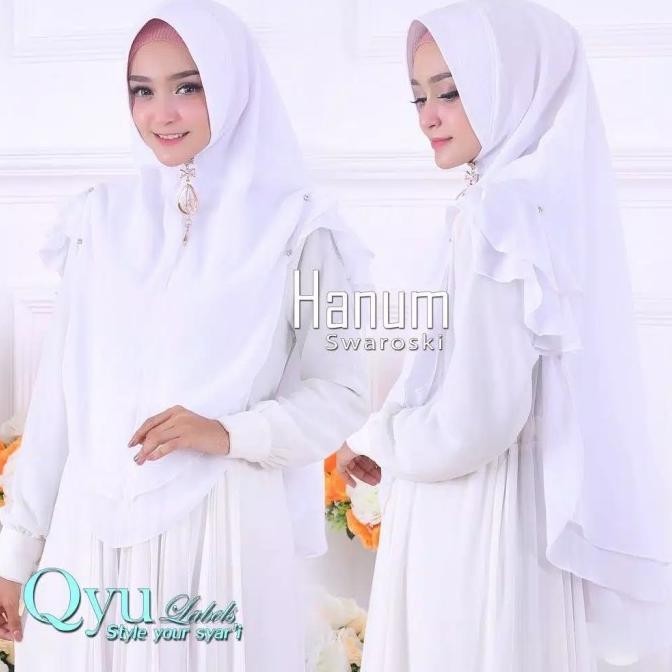 JILBAB HIJAB KERUDUNG KHIMAR SYARI CERUTI SIFON HANUM SWAROSKI PUTIH