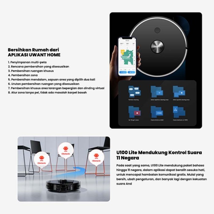 Uwant U100 Lite Smart Robot Vacuum Mop Cleaner Vacum Sapu Pel Vakum
