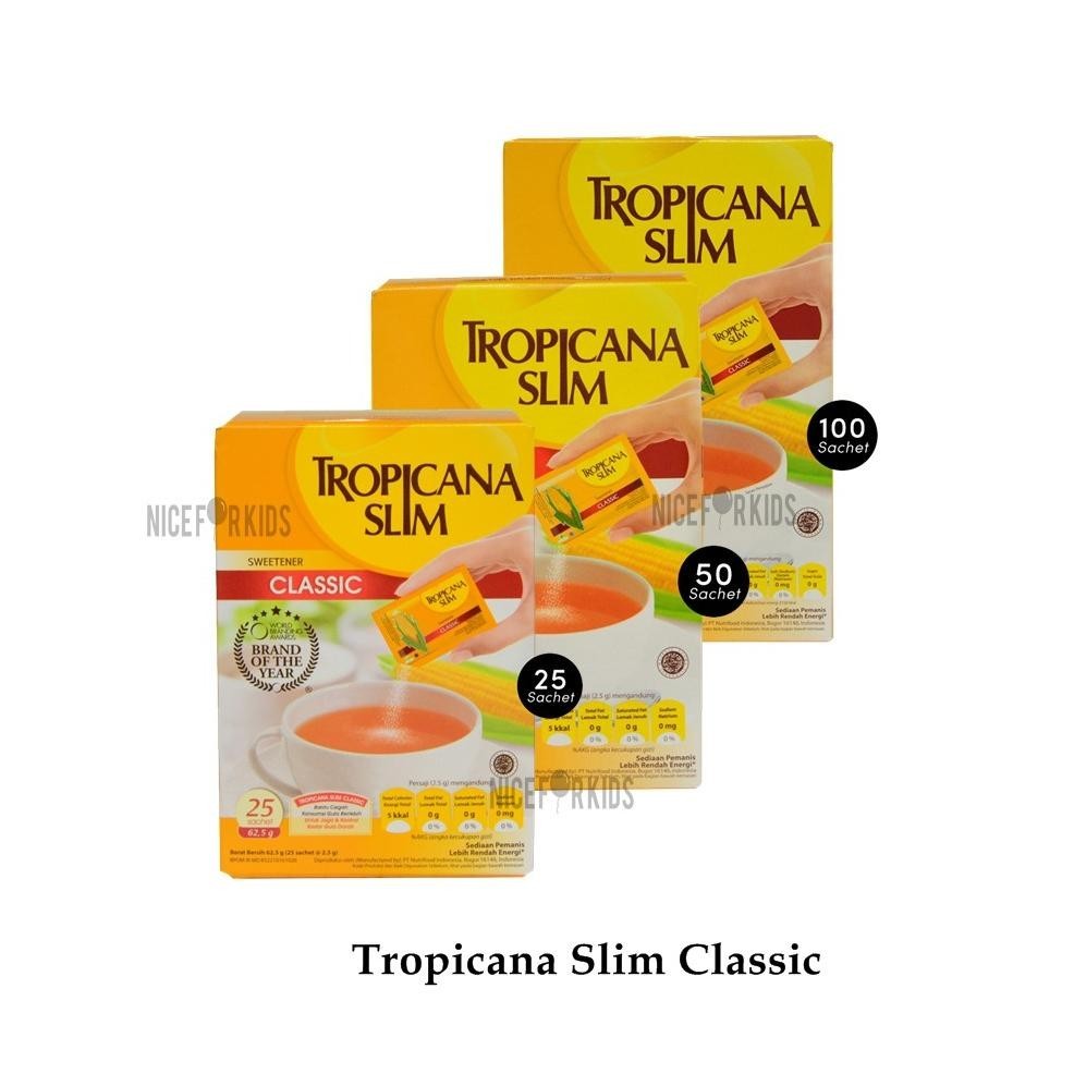 

tomonimart Tropicana Slim Sweetener Classic Kemasan Box isi 25pcs, 50pcs, 100pcs @ sachet 2.5 gr ||