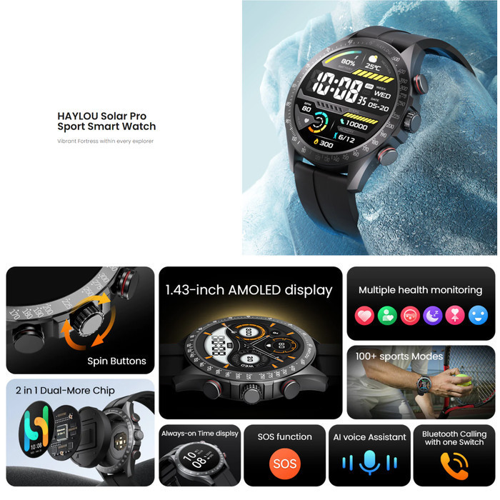 Haylou Solar Pro Smartwatch Bluetooth Call Aod Waterproof Original