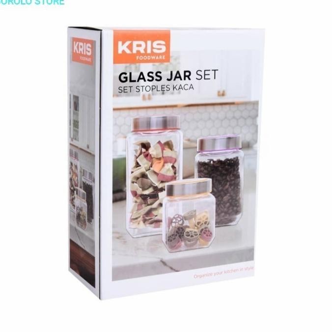 Krishome Set 3 Pcs Toples Kaca Tutup Berwarna