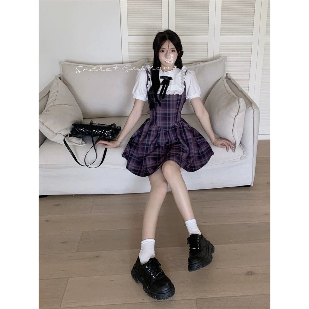 Original Preppy Style Dress for Women New Plaid Skirt Slimming Short Skirt