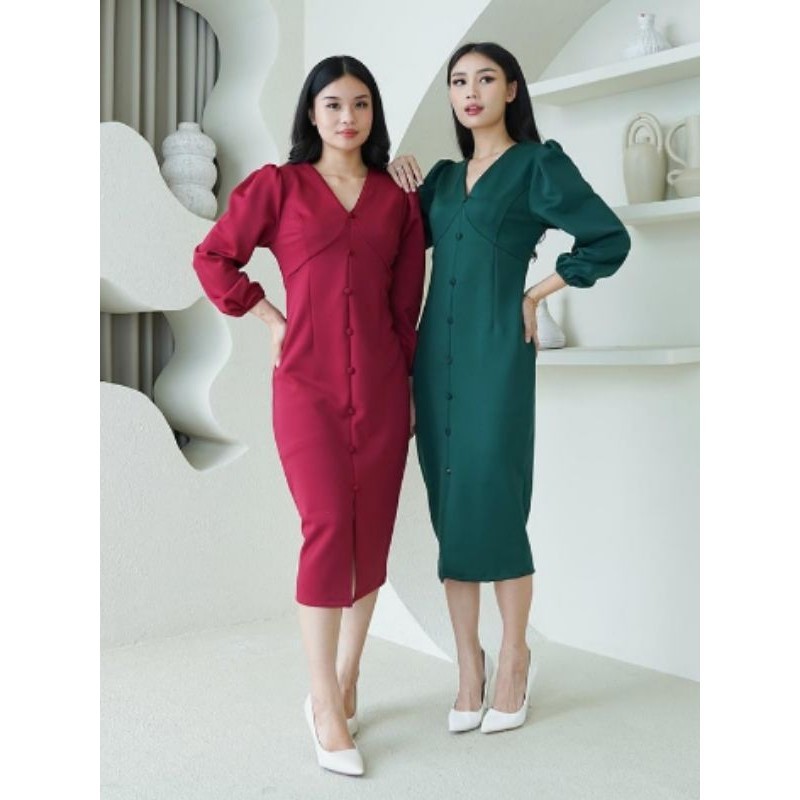 (BOUDI) Amtrika Puffy Dress Baju Wanita Lengan Panjang Elegan