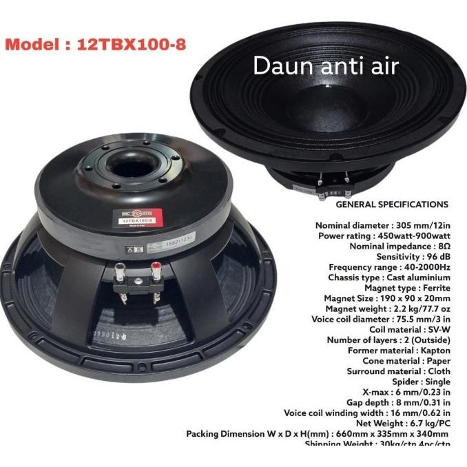 Speaker Komponen B&C 12TBX100/12 TBX100 12 INCH