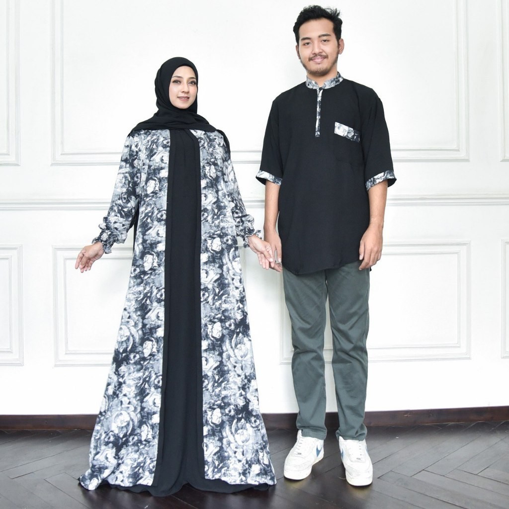 Couple Mecca Free Hijab Motif Cantik Couple Pasangan Lebaran Terb Hiraja - Gamis Set Koko Couple Cri