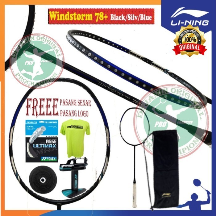 (Paket) Lining Windstorm 78 Plus Raket Badminton Original