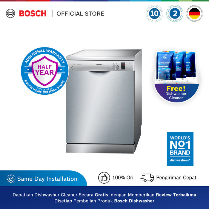 Bosch Sms25Ai00V Free-Standing Dishwasher 60Cm Seri 2 Silver Inox Original Dan Terpercaya