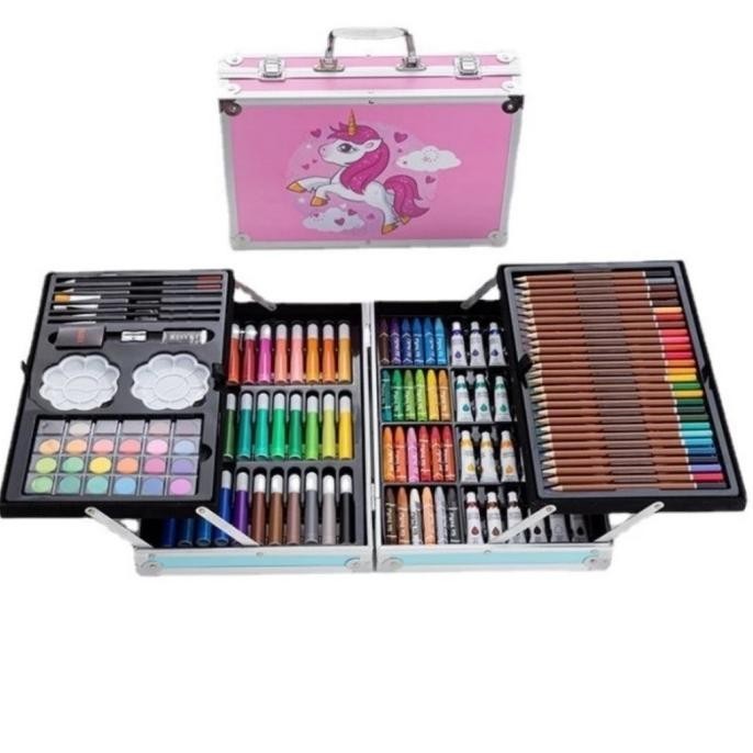 

Alat Gambar Koper Besi Crayon cat air Pensil warna marker 145 pc HT