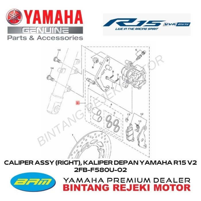 Caliper Assy (Right), Kaliper Depan Yamaha R15 V2 2Fb-F580U-02