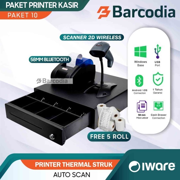 Paket Alat Kasir Iware Bluetooth + Usb Android Windows Supp Gobiz Moka