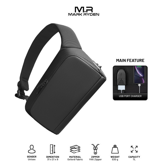 Mark Ryden Mr8893 Crossbody Shoulder Bag - Tas Selempang Sling - Black