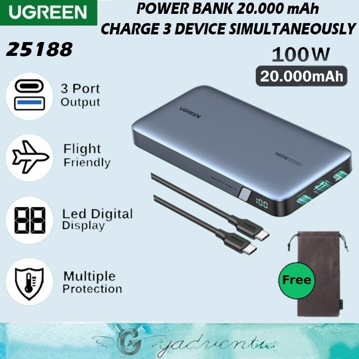 Ugreen Powerbank Laptop Iphone 15 Macbook 20.000Mah Fast Charging 100W
