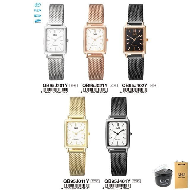 Q&Q Qnq Qq Original Jam Tangan Wanita Rantai Mesh Analog - Qb95 Qb95J