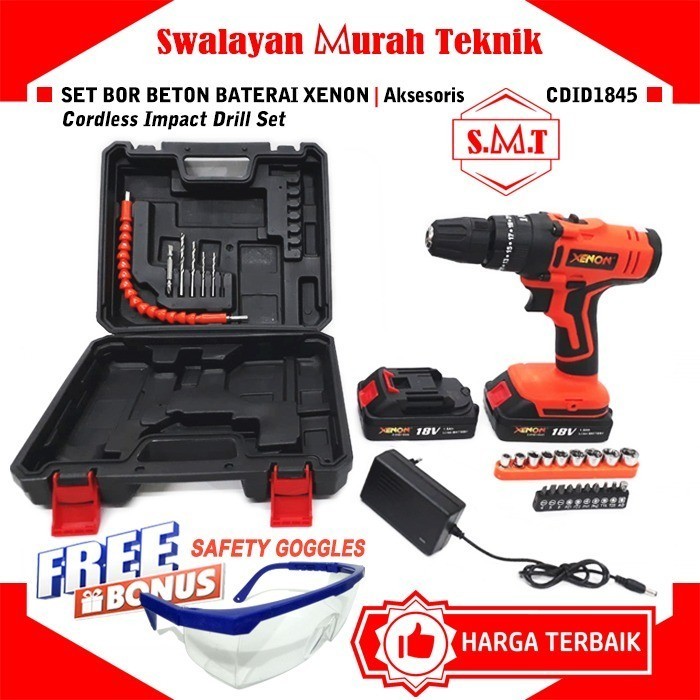 Cordless Impact Drill XENON CDID 1845 BOR BETON Baterai Aksesoris
