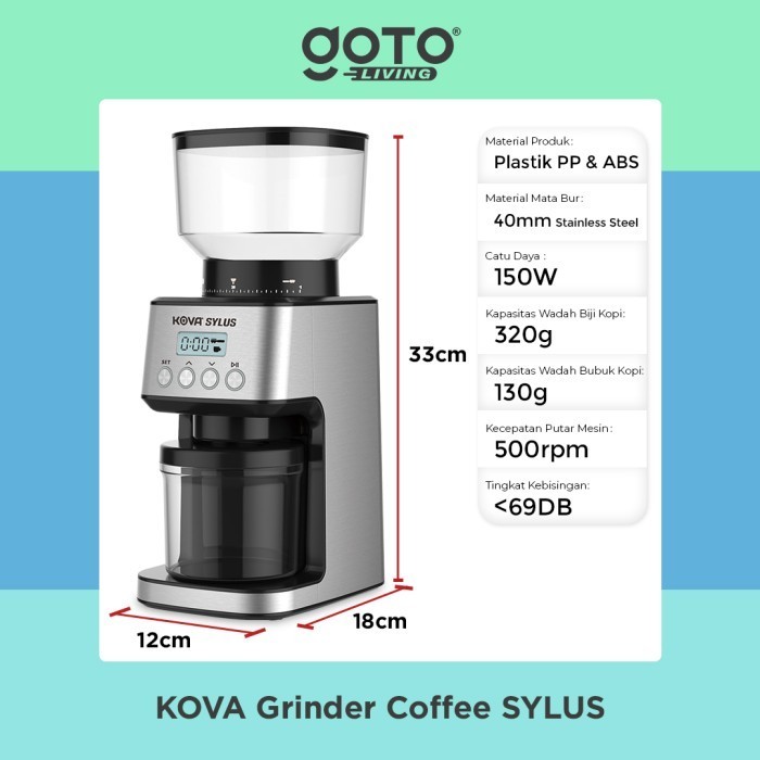 Kova Sylus Coffee Grinder Maker Digital Mesin Giling Biji Kopi Listrik