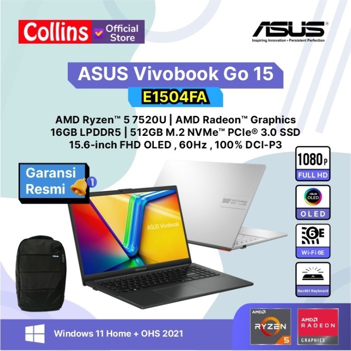 Asus Vivobook Go 15 Oled E1504Fa Ryzen 5-7520U 16G 512Gb 15.6" W11 Ohs