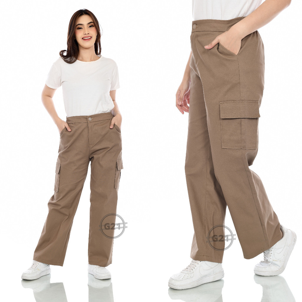 Celana Kulot Kargo Panjang Wanita El Pinggang Karet Belakang Hitam Bahan Katun Quality Celana Kulot