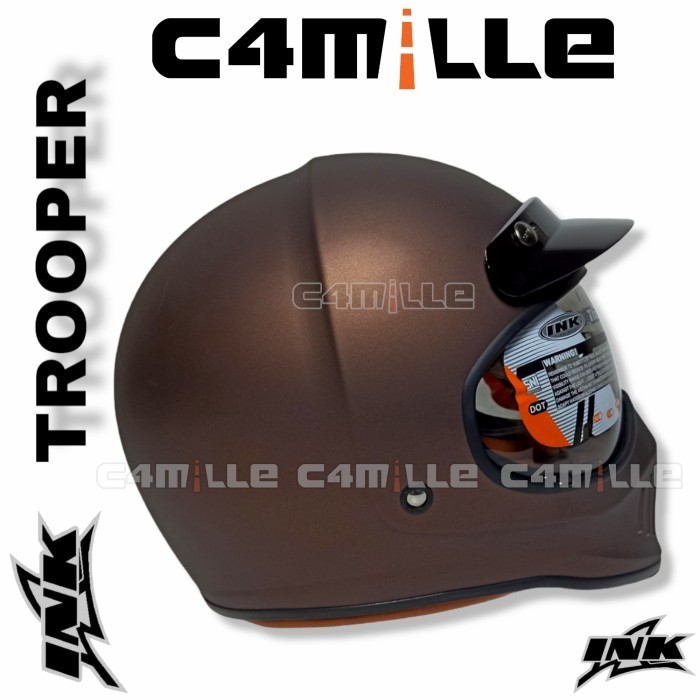 Helm Ink Trooper Solid Matt Dark Brown Full Face Retro Classic Dd Ring