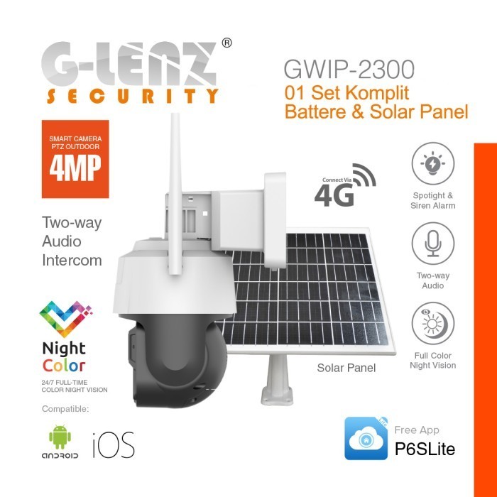 Glenz Cctv Simcard 4G Ptz Outdoor 4Mp Gwip-2300 Battere & Solar Panel