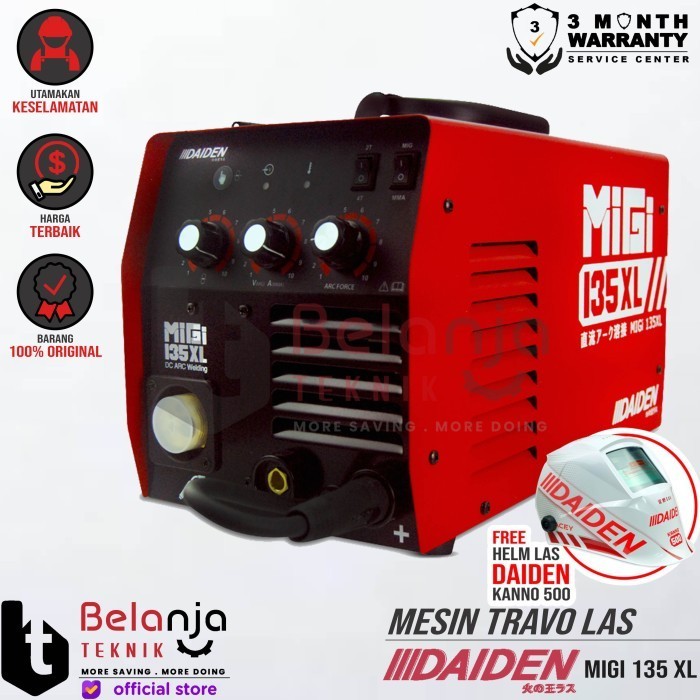Daiden Mesin Travo Las Co2 Migi 135 Xl Mma Mig Flux Core Tanpa Gas 5Kg Termurah Terlaris Promo