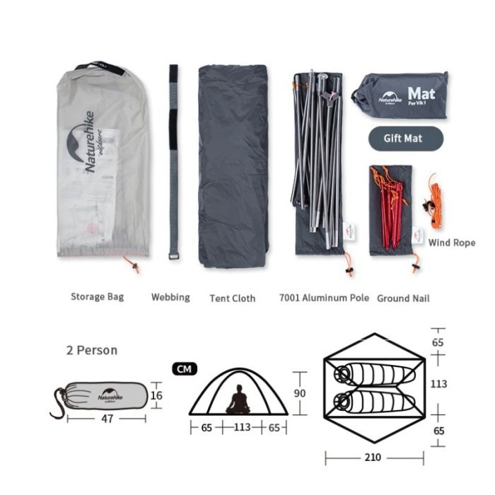 Tenda Vik 2 Orang / 2P Camping Ultralight Naturehike Nh19Zp003-1 Termurah Terlaris Promo