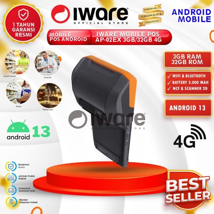 Iware Mobile Pos Android 13 Ap-02Ex 3/32Gb 4G With Printer 58Mm