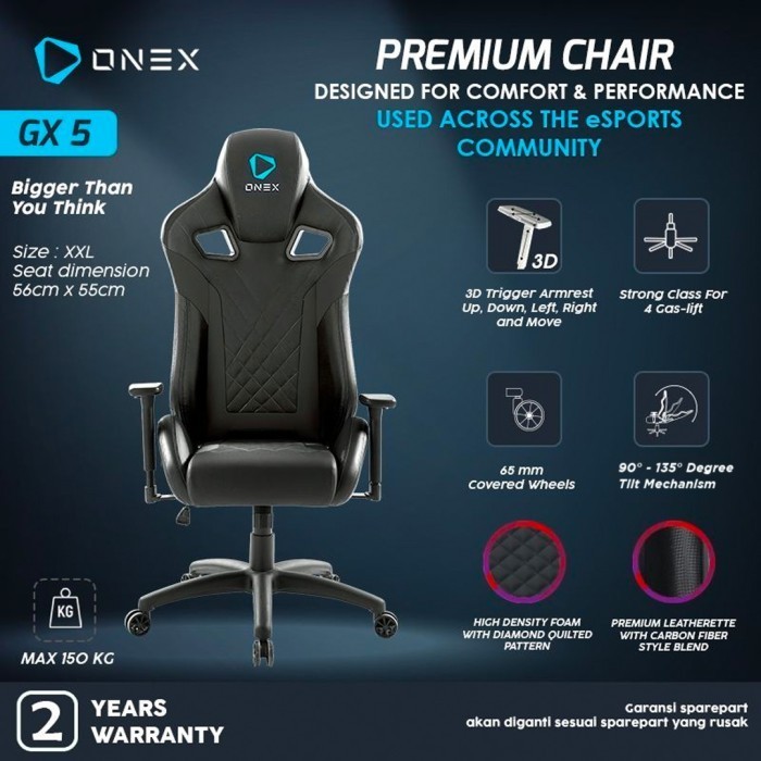 Onex Gx5 Premium Quality Gaming Chair Kursi - Black Termurah Terlaris Promo