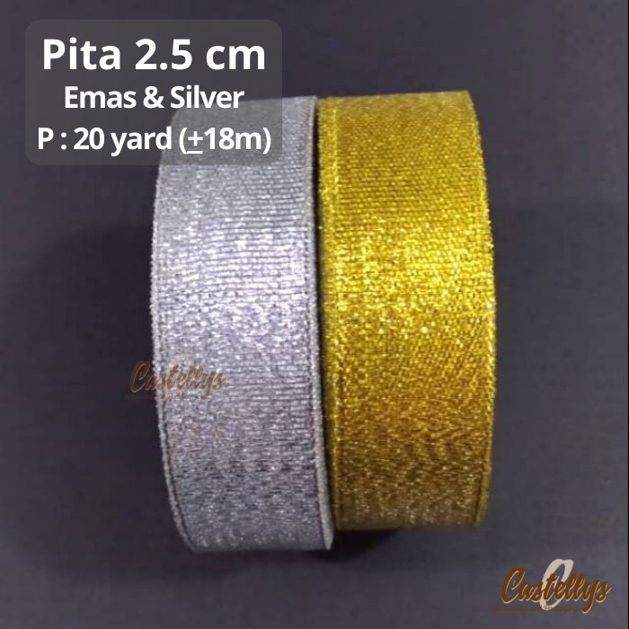 

^^^^^] Pita Glitter 1 inch 2.5 cm Emas & Silver Packaging Kue Kado Hadiah