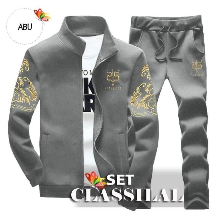 Setelan Olahraga Pria Set Jaket Outerwear Celana Casual Baju Motor