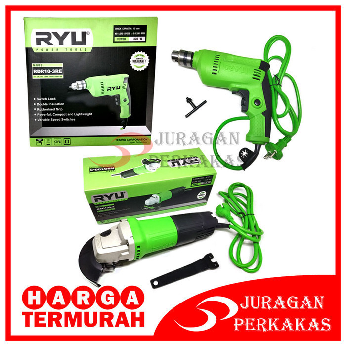Paket 2 Set Ryu Mesin Bor Listrik 10 Mm & Ryu Mesin Gerinda 4"