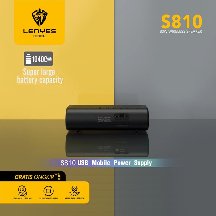 Speaker Bluetooth Portable Lenyes S810 Wireless Hifi Stereo Original