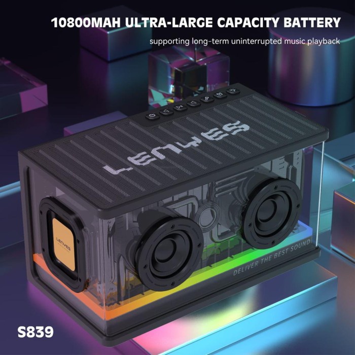 Lenyes S839 Speaker Bluetooth Transparan Rgb Light Tws Portable