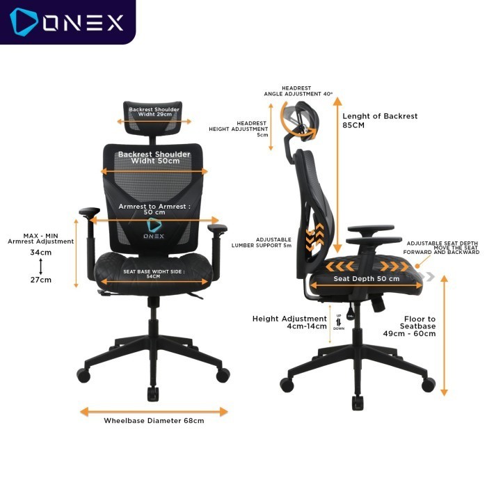 Onex Ge300 Premium Quality Mesh Gaming Chair - Black