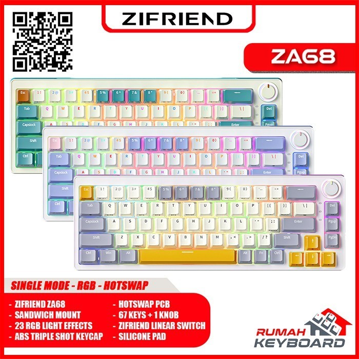 Mechanical Keyboard - Zifriend Za68 - 65% - Wired - Rgb - Hotswap Termurah Terlaris Promo