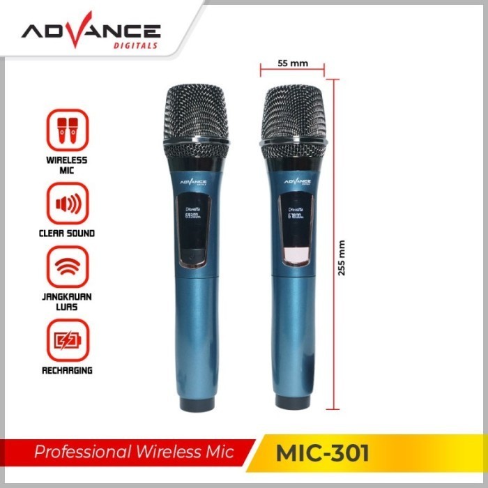Advance Mic-301 Microphone Wireless Double 2 Mic Karaoke Nirkabel Ori