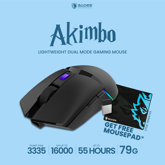 Mouse Gaming Rgb Sades Akimbo Dual Mode Lightweight Termurah Terlaris Promo