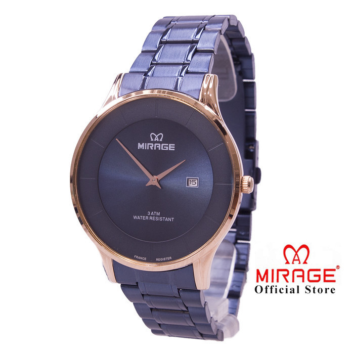 Jam Tangan Pria Mewah Tipis Original Mirage 8670M Biru Navy Rosegold Termurah Terlaris Promo
