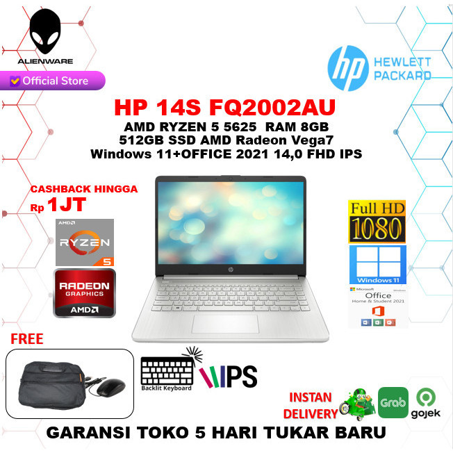 Laptop Hp 14S-Fq2002Au Ryzen 5-5626U 8Gb 512Ssd W11 Office 2021 14 Fhd