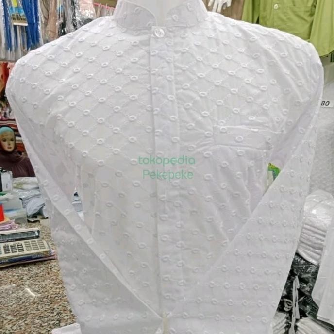 Baju Koko Pria Katun Paris Premium Motif Bordir  Lengan Panjang Oblong