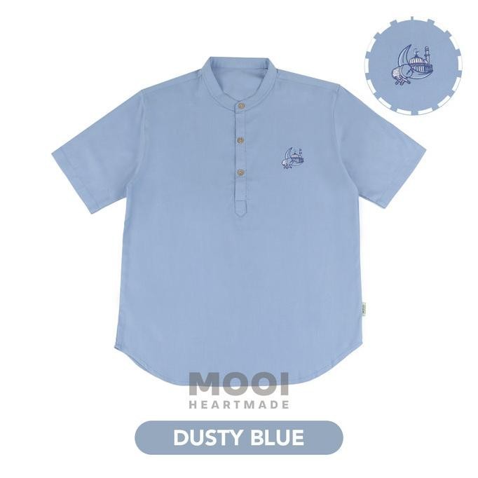 Mooi Kemeja Koko Baju Koko Pria Karim - Size M, Dusty Blue