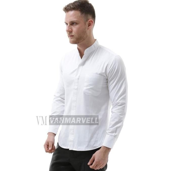 Vm Baju Koko Putih Panjang Slimfit Kemeja Koko Kerah Shanghai