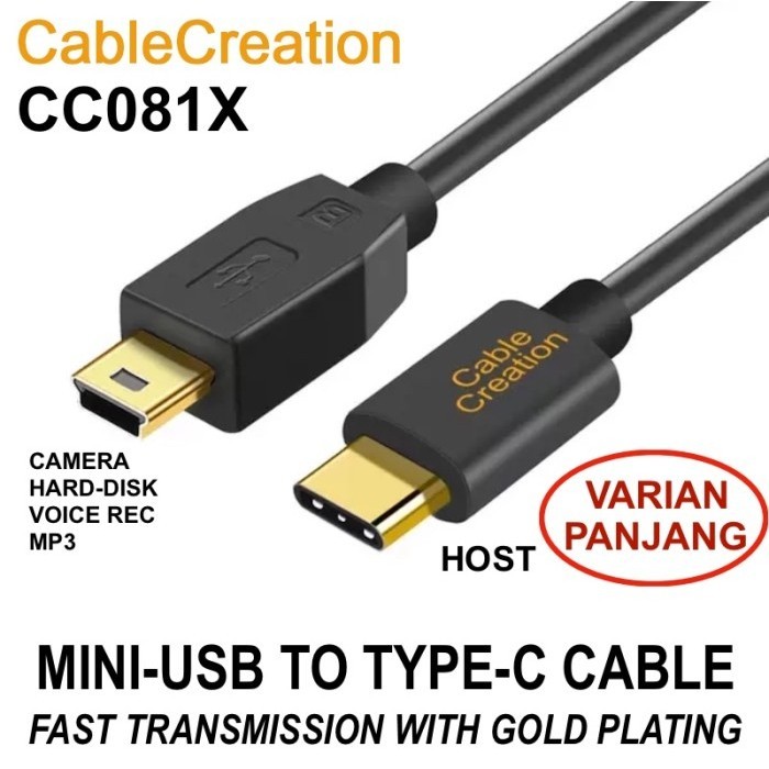 CABLE CREATION CC081X Mini-USB to Type-C 480mbps PVC BLACK