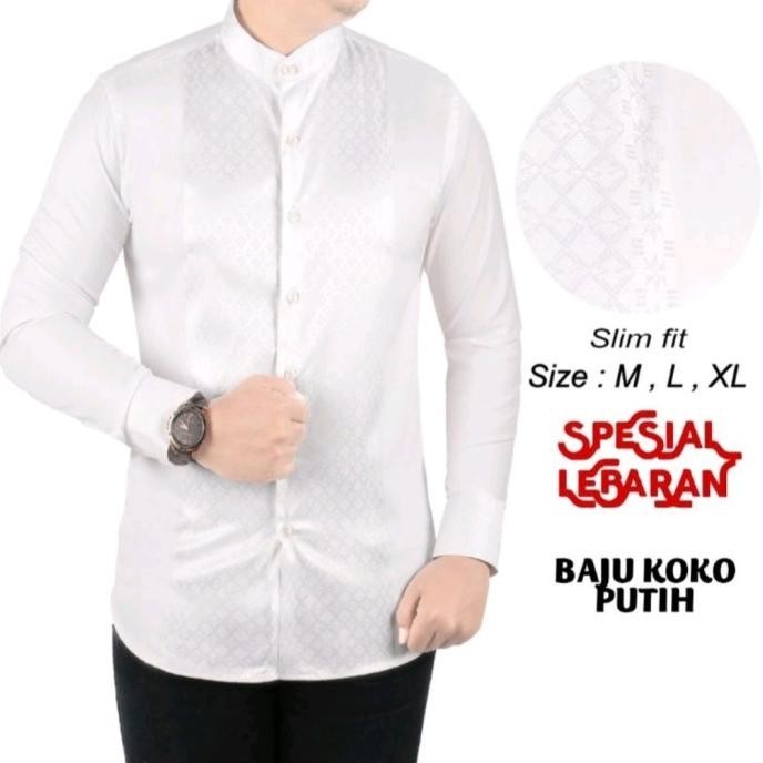 Baju Koko Pria Slim Fit Kemeja Koko Putih Kp12